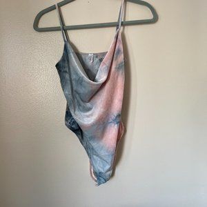 [Out From Under] Velvet Cowl Neck Tie Dye Bodysuit